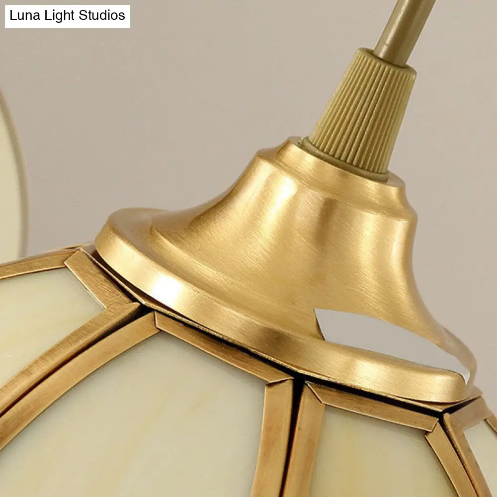 Vintage Brass Dining Room Pendant Light With Frosted Glass Flower Cluster Design