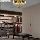 Vintage Brass Dome Flush Light Fixture With Clear Glass For Bedroom - 4 - Light Ceiling Lamp