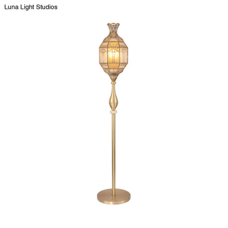 Vintage Brass Floor Lamp With Seeded Glass Lantern