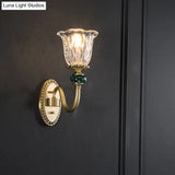 Vintage Brass Flower Bedroom Led Wall Sconce With Clear Glass - Mounted Lighting