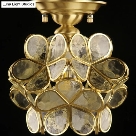 Vintage Brass Flower Flushmount Ceiling Light With Clear Glass - Ideal For Foyer And More!