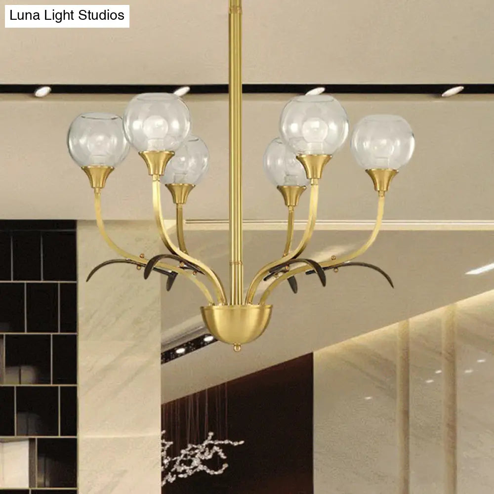 Vintage Brass Flushmount Chandelier With Clear Glass 3/6 Heads - Perfect For Sitting Rooms