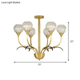 Vintage Brass Flushmount Chandelier With Clear Glass 3/6 Heads - Perfect For Sitting Rooms