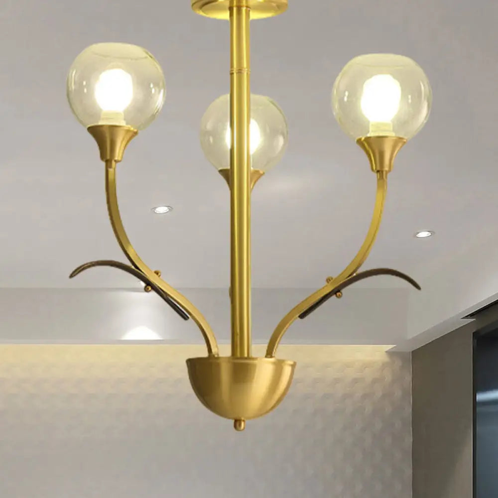 Vintage Brass Flushmount Chandelier With Clear Glass 3/6 Heads - Perfect For Sitting Rooms 3 /