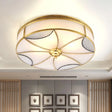 Vintage Brass Flushmount Light With Frosted Glass - 4 Lights Round Ceiling Mount For Living Room