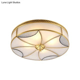 Vintage Brass Flushmount Light With Frosted Glass - 4 Lights Round Ceiling Mount For Living Room