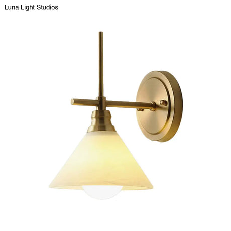 Vintage Brass Glass Cone Wall Sconce - Bedside Lamp Lighting Fixture