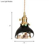 Vintage Brass Green Glass Pendant Light With Rotary Switch