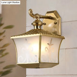 Vintage Brass Lantern Wall Lamp - Balcony Sconce Lighting Fixture 1 Bulb