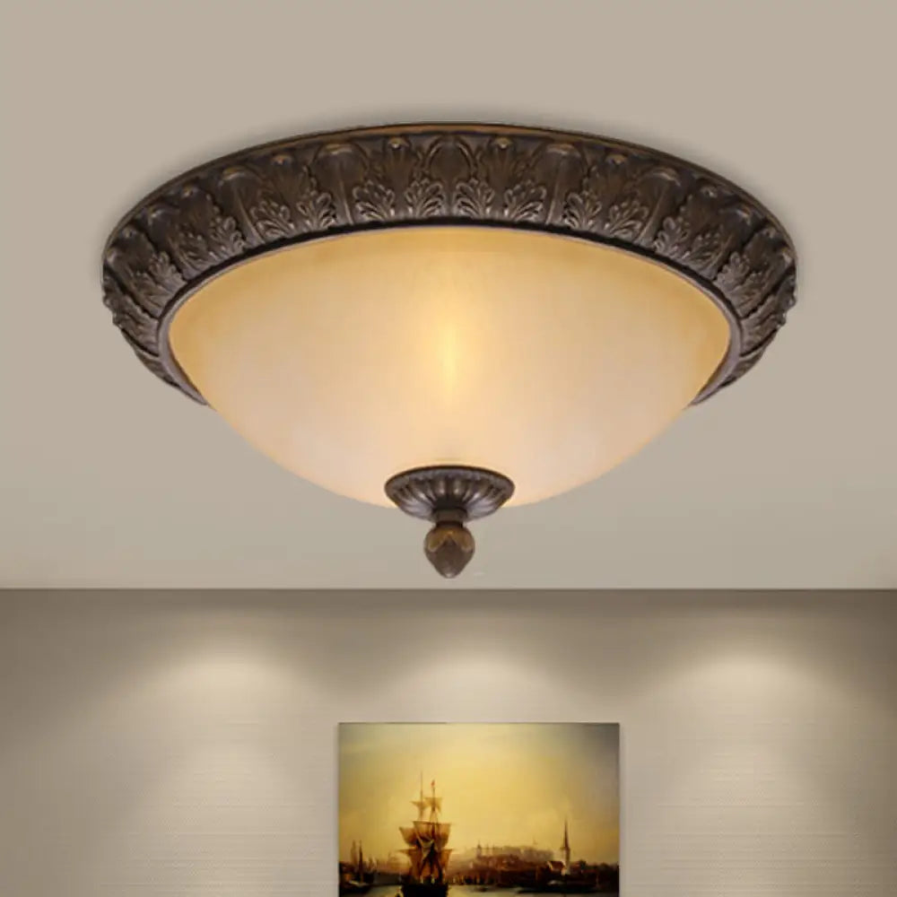 Vintage Brass Led Flush Lamp With Amber Glass For Balcony - 12.5’/15’ Wide / 12.5’