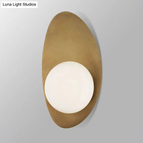 Vintage Brass Oval Wall Sconce Lamp With White Glass Shade - Postmodern Design