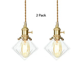 Vintage Brass Pendant Light: Single Light Gem Suspension With Ribbed Glass Clear / 2