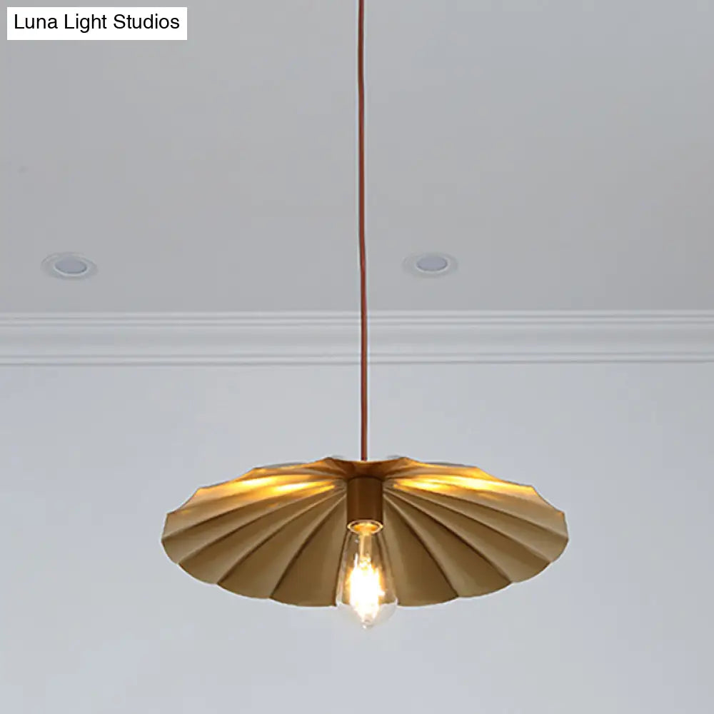 Vintage Brass Scalloped Hanging Ceiling Light Pendant For Study Room - 1
