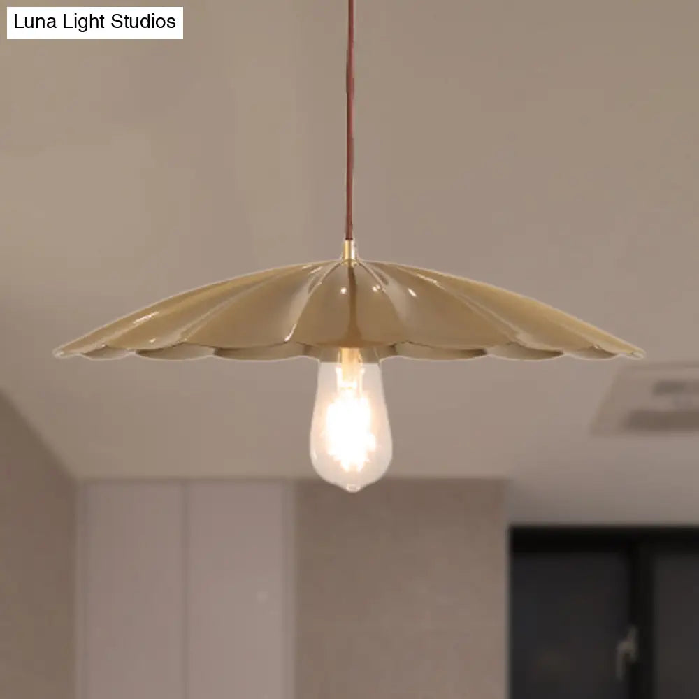 Vintage Brass Scalloped Hanging Ceiling Light Pendant For Study Room - 1