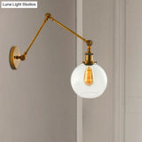 Vintage Brass Sconce: Clear Glass Spherical Lighting Fixture For Bedroom