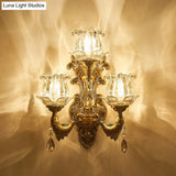 Vintage Brass Sconce Light Fixture With Flower Clear Glass Shade - 3-Head Wall For Living Room