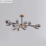 Vintage Brass Semi Mount Close To Ceiling Light With Smoke Grey Glass Shade - 12-Bulb Parlor