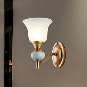 Vintage Brass Wall Light With Frosted Glass Bell Shade Half-Head Lighting For Bedroom 1 /
