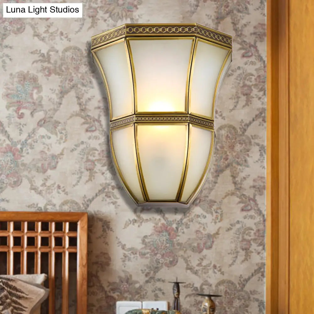 Vintage Brass Wall Light With Opal Glass Shade - Flared Design For Indoor Lighting
