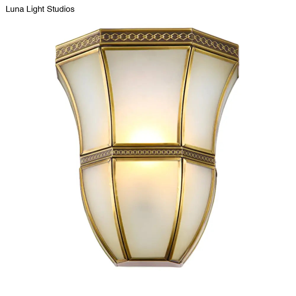Vintage Brass Wall Light With Opal Glass Shade - Flared Design For Indoor Lighting
