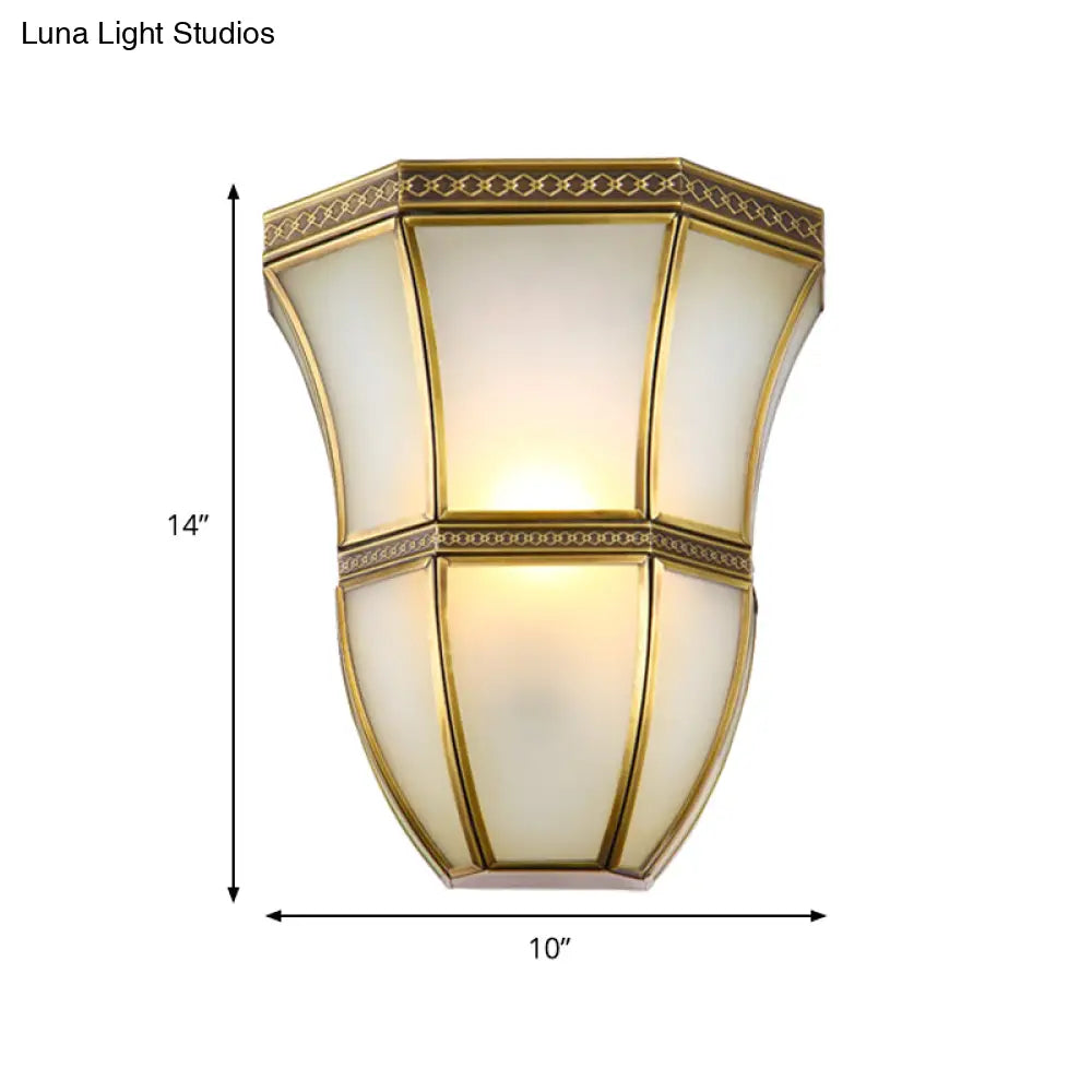 Vintage Brass Wall Light With Opal Glass Shade - Flared Design For Indoor Lighting