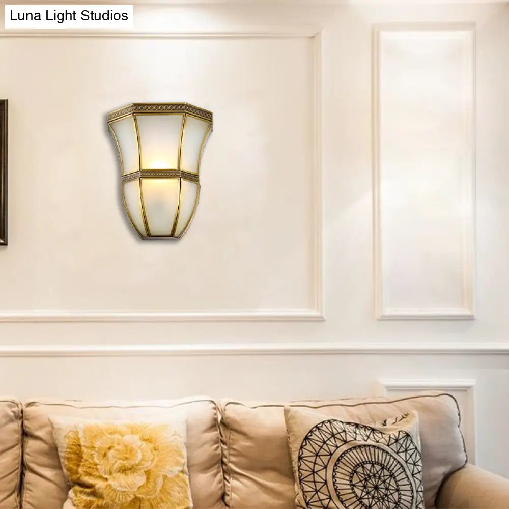 Vintage Brass Wall Light With Opal Glass Shade - Flared Design For Indoor Lighting