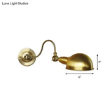 Vintage Brass Wall Sconce Light With Metallic Dome Shade And Gooseneck Arm