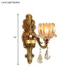 Vintage Brass Wall Sconce With Clear Glass Shade - Mid Century Flower Design 1/2-Light Mount Lamp