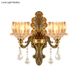Vintage Brass Wall Sconce With Clear Glass Shade - Mid Century Flower Design 1/2-Light Mount Lamp