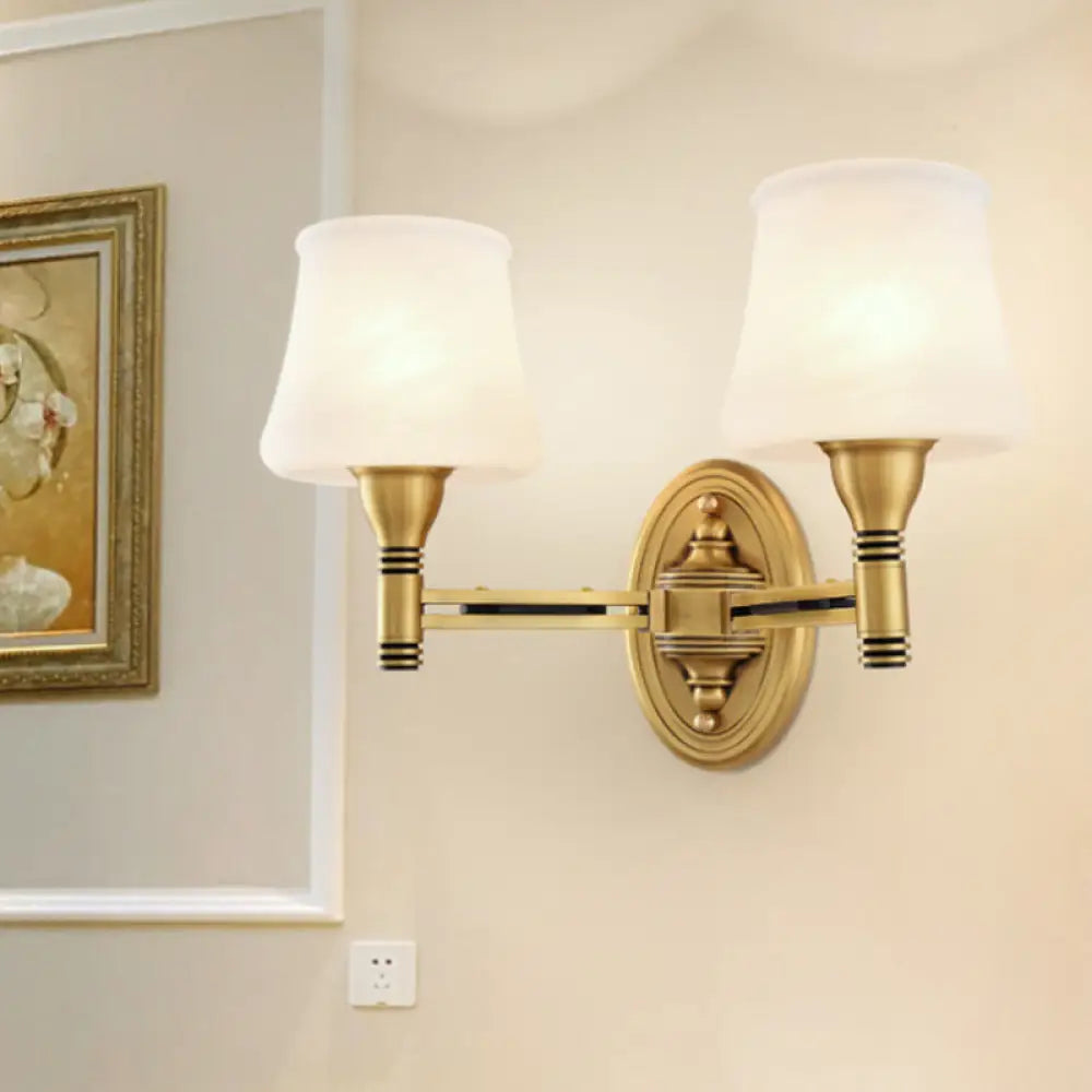 Vintage Brass Wall Sconce With Milk Glass Cone Shade For Bedroom 2 /