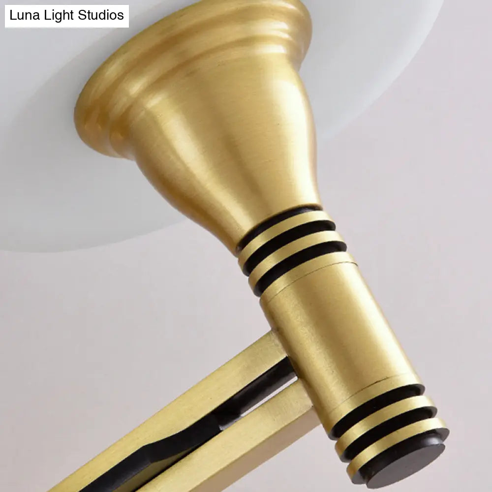 Vintage Brass Wall Sconce With Milk Glass Cone Shade For Bedroom