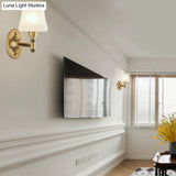 Vintage Brass Wall Sconce With Milk Glass Cone Shade For Bedroom