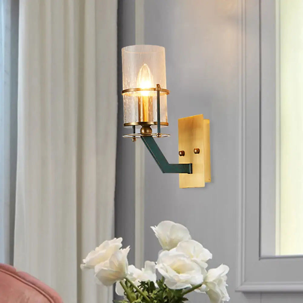 Vintage Brass Wall Sconce With Seeded Glass Shade - 1-Bulb Indoor Lighting Fixture