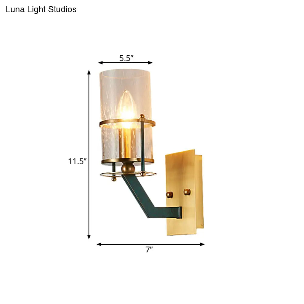 Vintage Brass Wall Sconce With Seeded Glass Shade - 1-Bulb Indoor Lighting Fixture