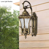 Vintage Bronze Hexagonal Wall Mounted Lamp With Textured Glass Shade