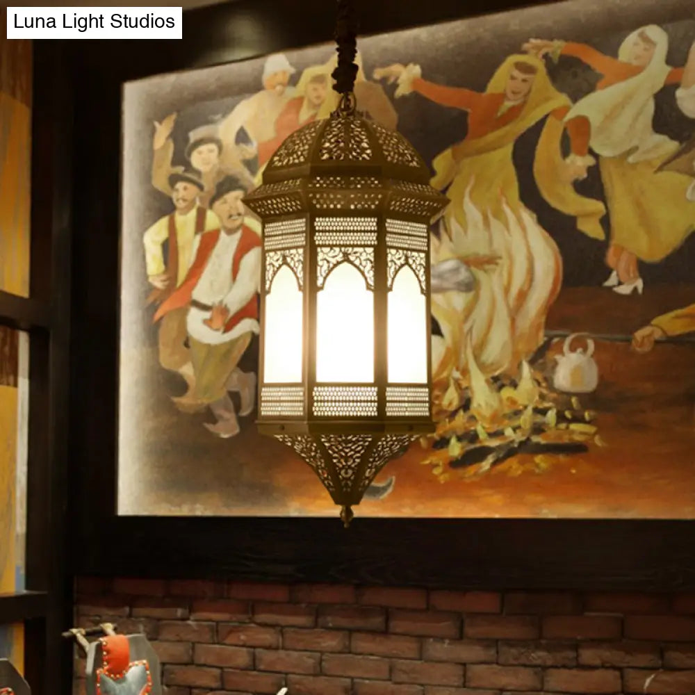 Vintage Bronze Lantern Ceiling Pendant Light Fixture For Restaurants - 1 Bulb Metal Lighting