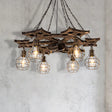 Vintage Bronze Metal Globe Chandelier - 6 Bulbs Hanging Ceiling Fixture With Cage