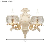 Vintage Carved Arm Wall Sconce With Clear Glass Lampshade - White