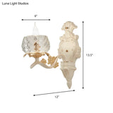 Vintage Carved Arm Wall Sconce With Clear Glass Lampshade - White