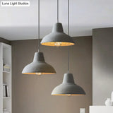 Vintage Cement Hanging Light Fixture - 1-Light Restaurant Ceiling Lamp In White/Grey With Carved