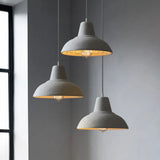Vintage Cement Hanging Light Fixture - 1-Light Restaurant Ceiling Lamp In White/Grey With Carved