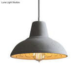 Vintage Cement Hanging Light Fixture - 1-Light Restaurant Ceiling Lamp In White/Grey With Carved