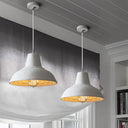 Vintage Cement Hanging Light Fixture - 1-Light Restaurant Ceiling Lamp In White/Grey With Carved