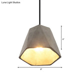 Vintage Cement Pendant Lamp - 1 Light Dining Room Hanging Fixture In Grey Bowl/Cylinder/Semi Circle