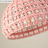 Vintage Ceramic Dome Suspension Lamp With Hollow Out Design Blue/Pink 1-Light Hanging Fixture