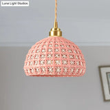 Vintage Ceramic Dome Suspension Lamp With Hollow Out Design Blue/Pink 1-Light Hanging Fixture