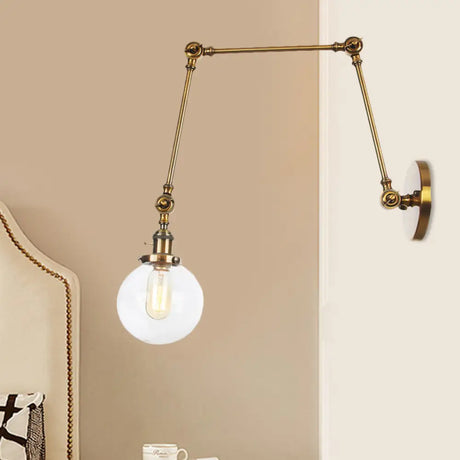 Vintage Chrome/Copper/Bronze Orb Wall Sconce Lamp - Clear/Amber Glass Adjustable Arm 1 Light Ideal