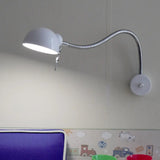 Vintage Chrome/White Metallic Wall Lamp With Flexible Arm And Dome Shade Perfect Bedside Sconce