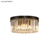 Vintage Circular Flush Mount Ceiling Lamp With Clear Crystal Prism In Black - 4/6/8 Lights