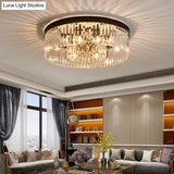 Vintage Circular Flush Mount Ceiling Lamp With Clear Crystal Prism In Black - 4/6/8 Lights